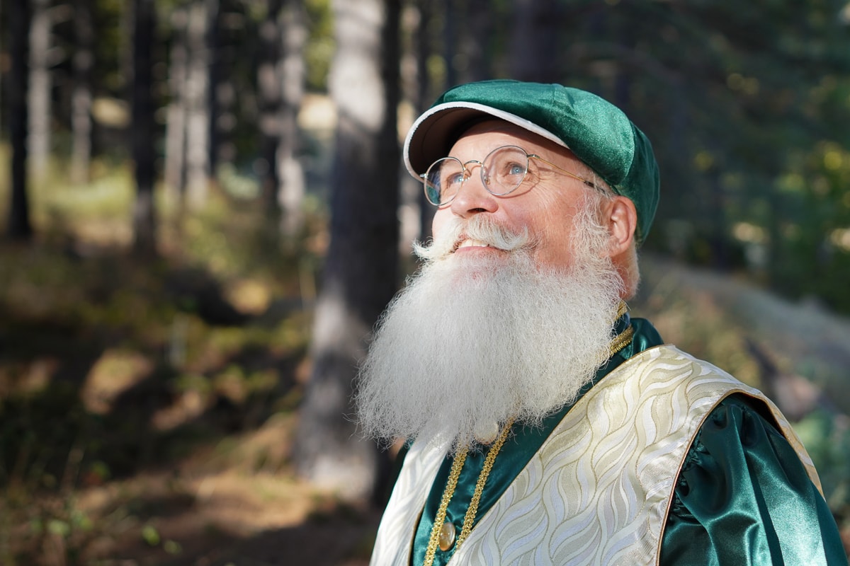 Santa greeting a professional at a corporate event