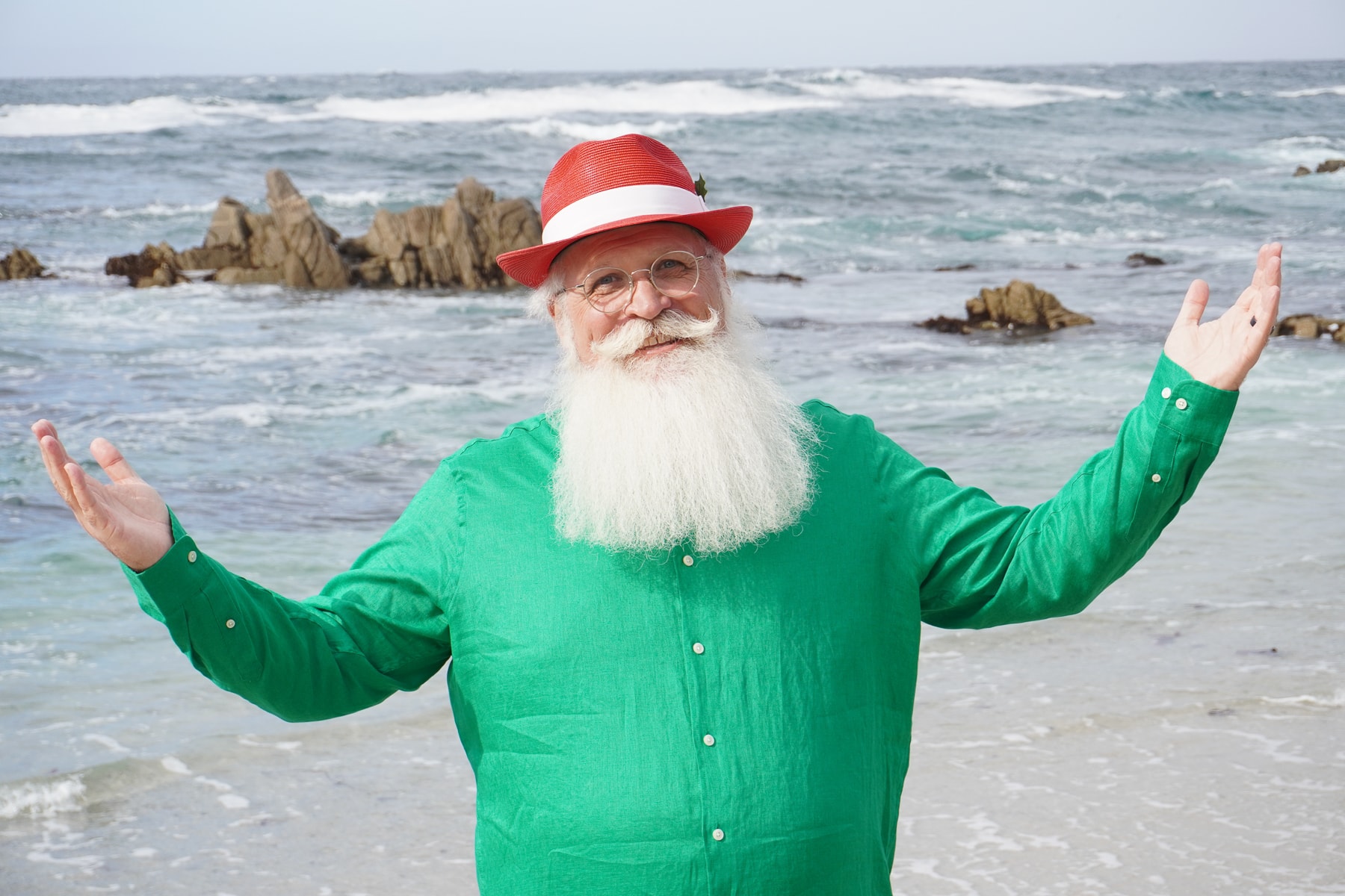 Santa relaxing poolside in summer